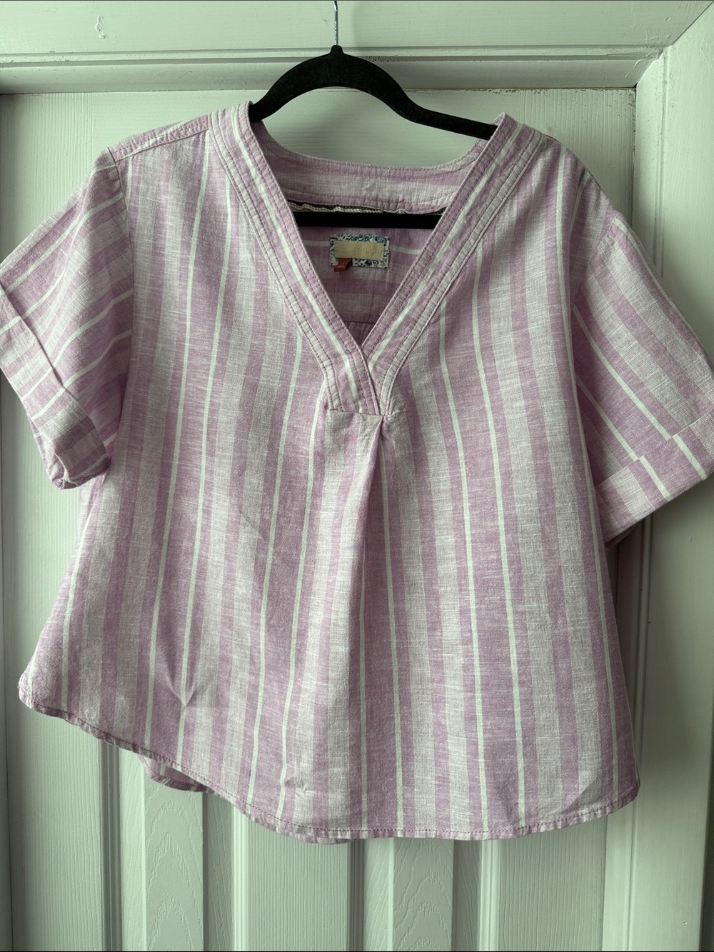 Pilcro Lavender & White Striped V-Neck Top - size M - Anthropologie brand